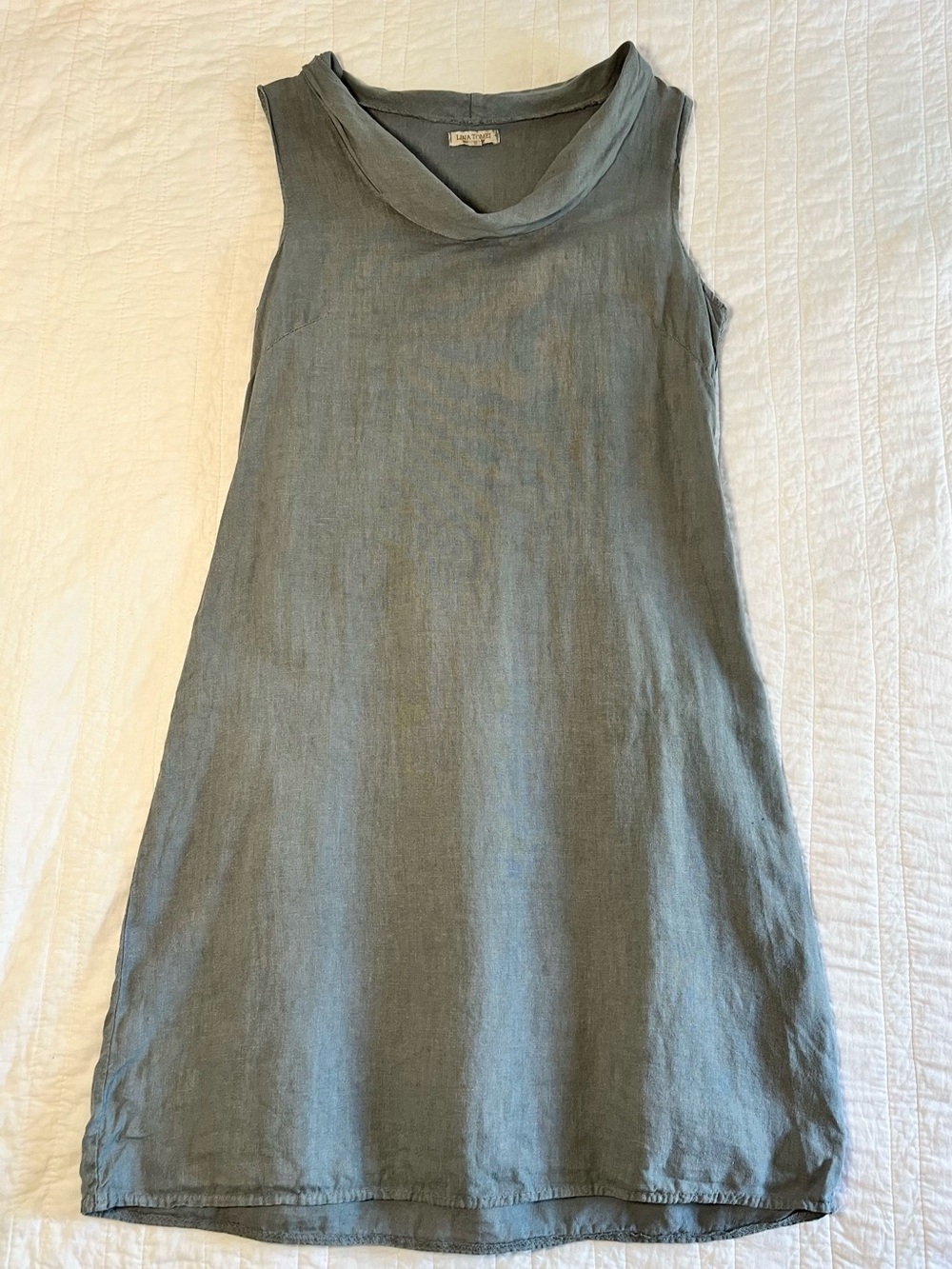 Lina Tomei Gray 100% Linen Sleeveless Cowl Neck Dress Made in Italy 🇮🇹